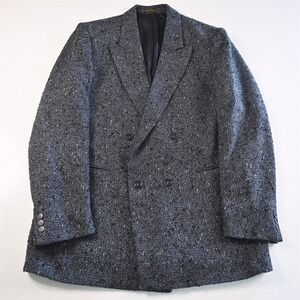 Vtg JS Hook 42R Blue Slub Tweed Double Breasted Blazer Suit Jacket Sport Coat